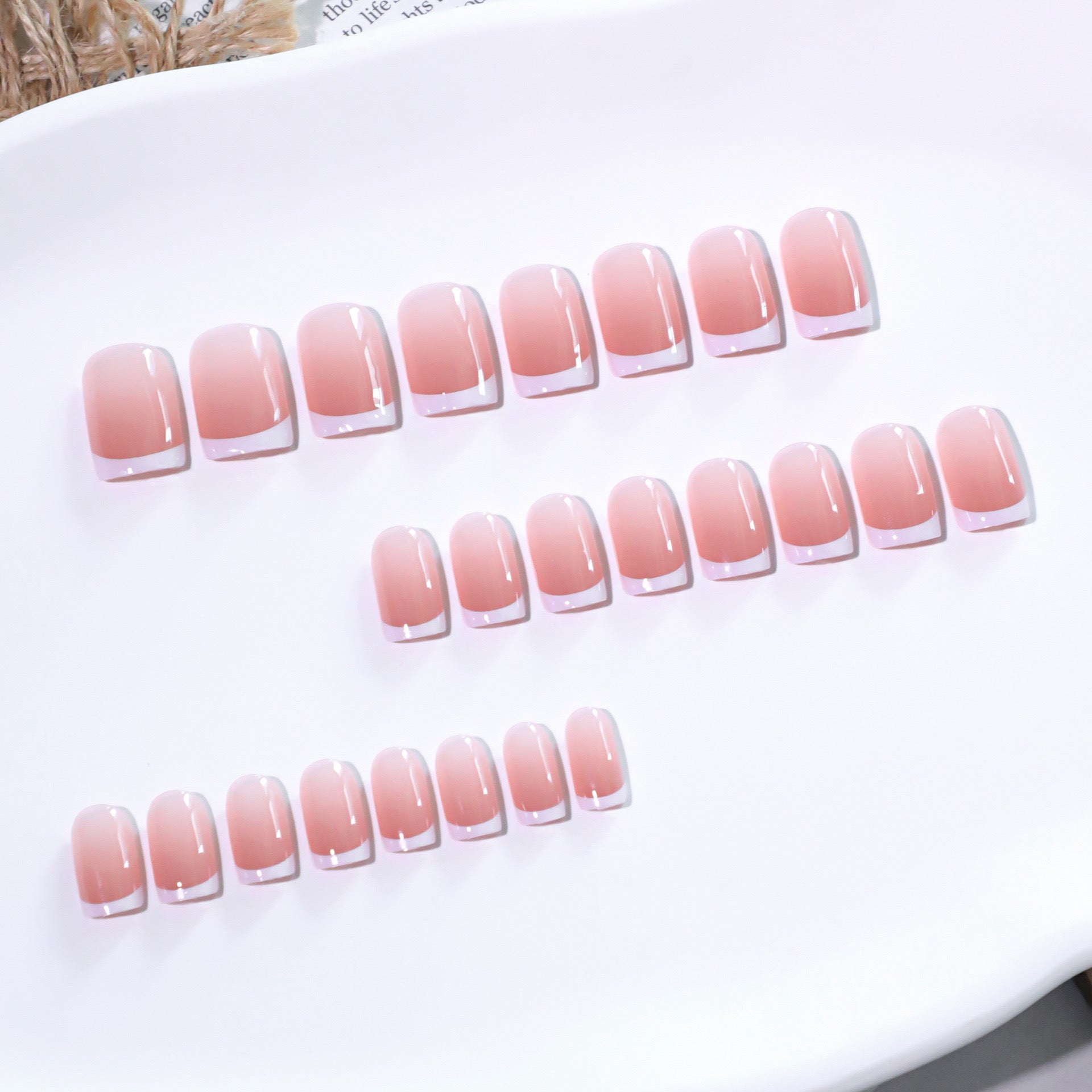 Most Natural Fit French Nails-Mid length Square nails-0698-included Free 24 Sticker Sheet