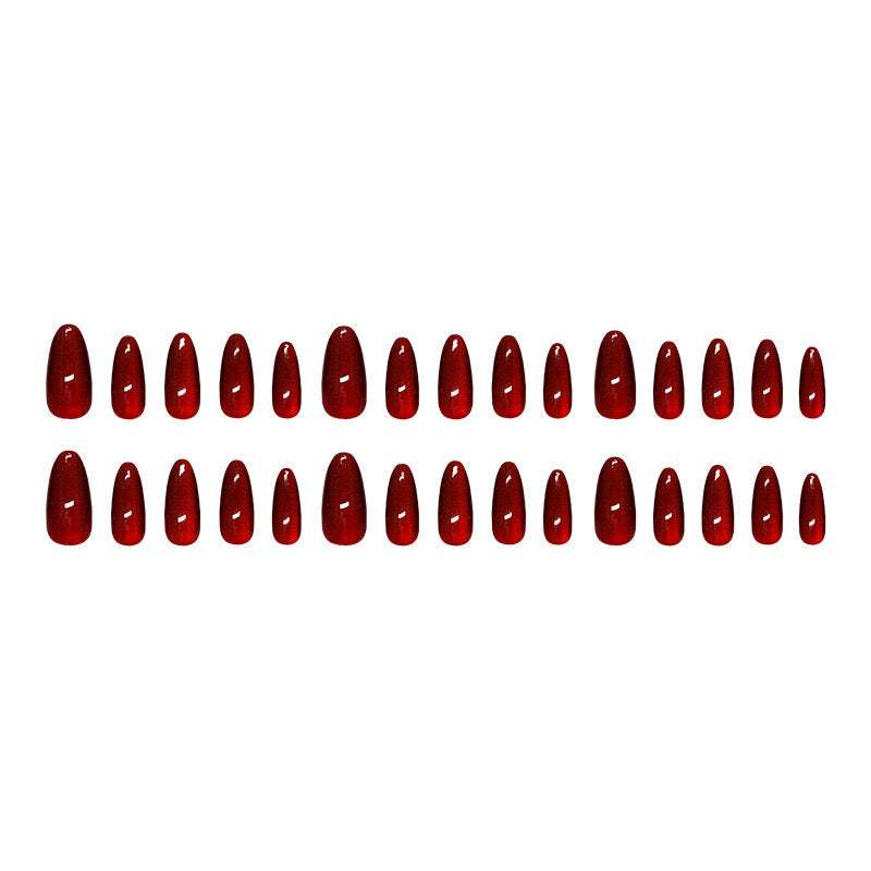 Cat-eye Red Nails-203-Medium Length Almond nails- Free 24 pc Sticker Sheet included