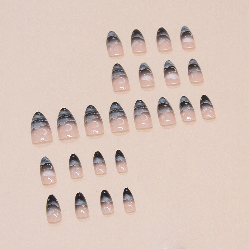 Black and Nude Nails-1608- Free 24 pc Sticker Sheet included