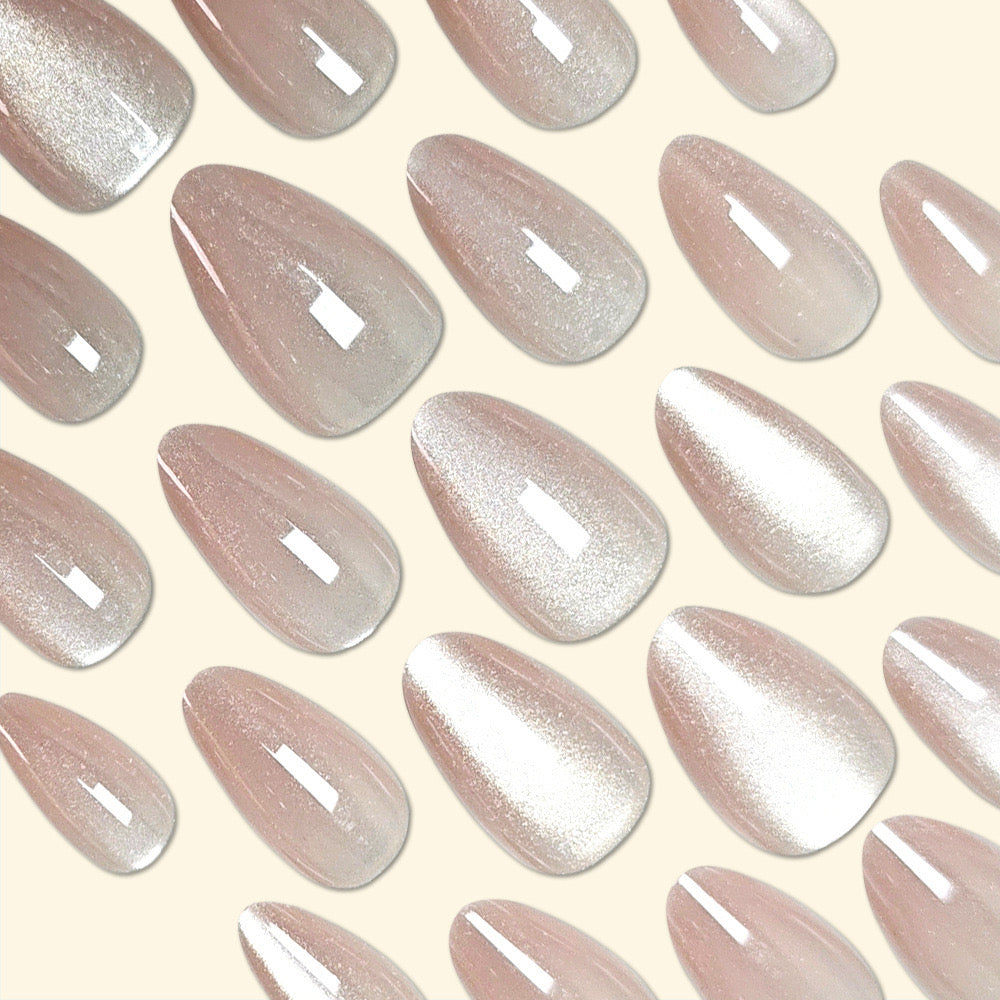 3D Handmade Cat-eye Pink + Shimmer Nails - 1886-Free 24 pc Sticker Sheet  included