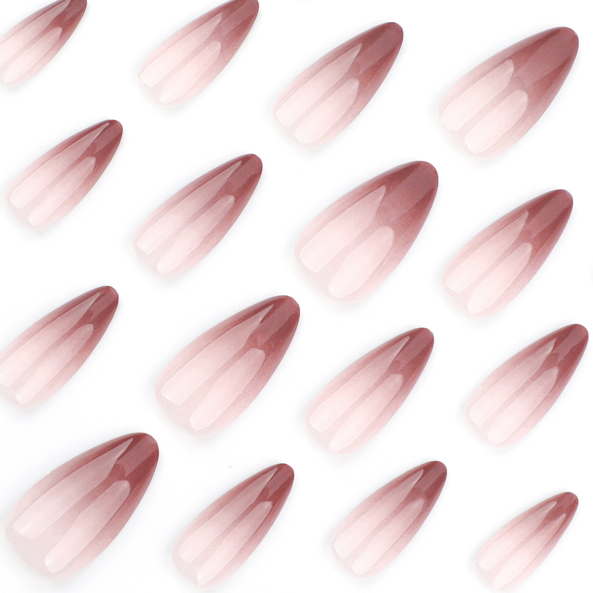 Ombre Brown Nude Nails-Mid length Almond nails-3587-Free 24-pc Sticker Sheet included