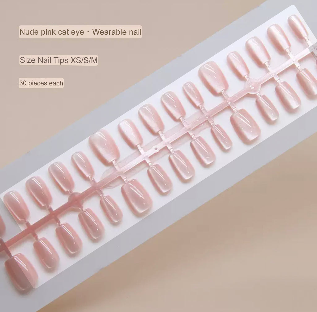 Cat eye handmade Nails -001- Free 24 pc Sticker Sheet included