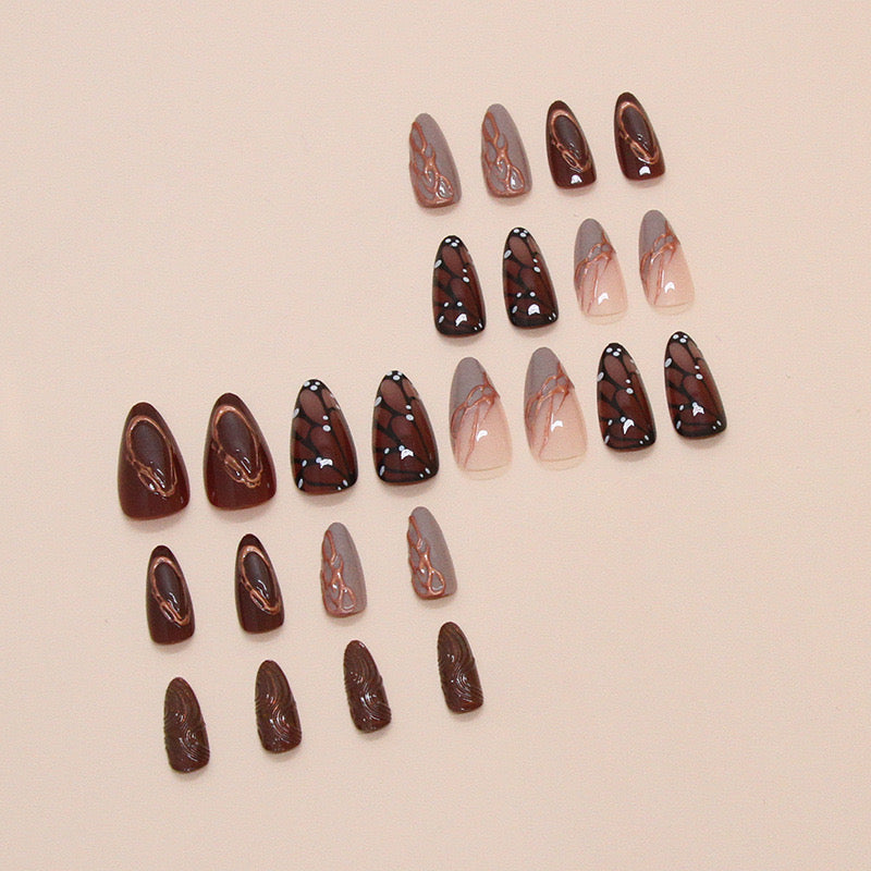 [PREMIUM] Viral Brown Nails-1713- Free 24 pc Sticker Sheet included