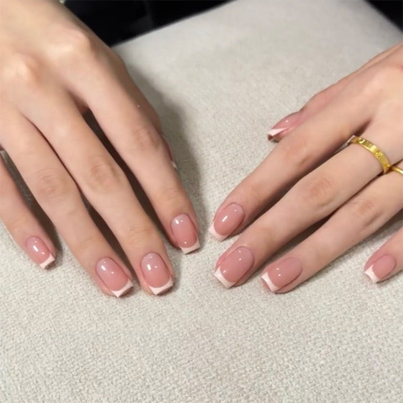 Most Natural Fit French Nails-Mid length Square nails-0698-included Free 24 Sticker Sheet