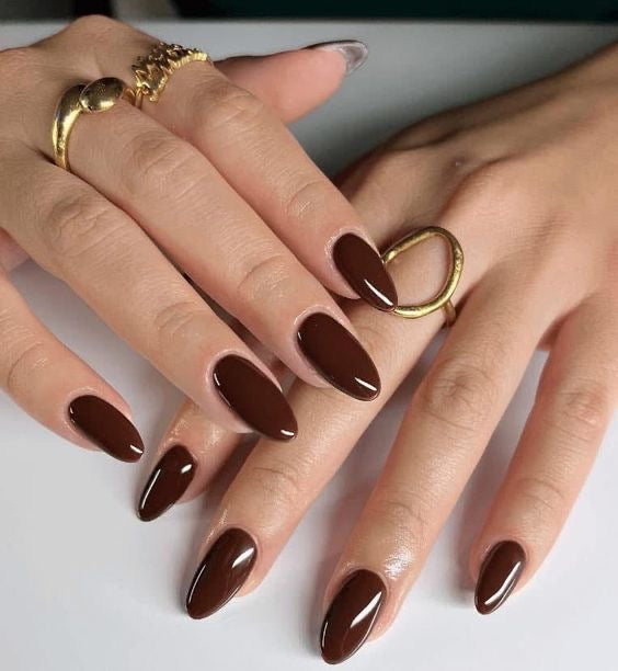 Dark Mocha Almond Nails -855-Free 24 pc Sticker Sheet  included